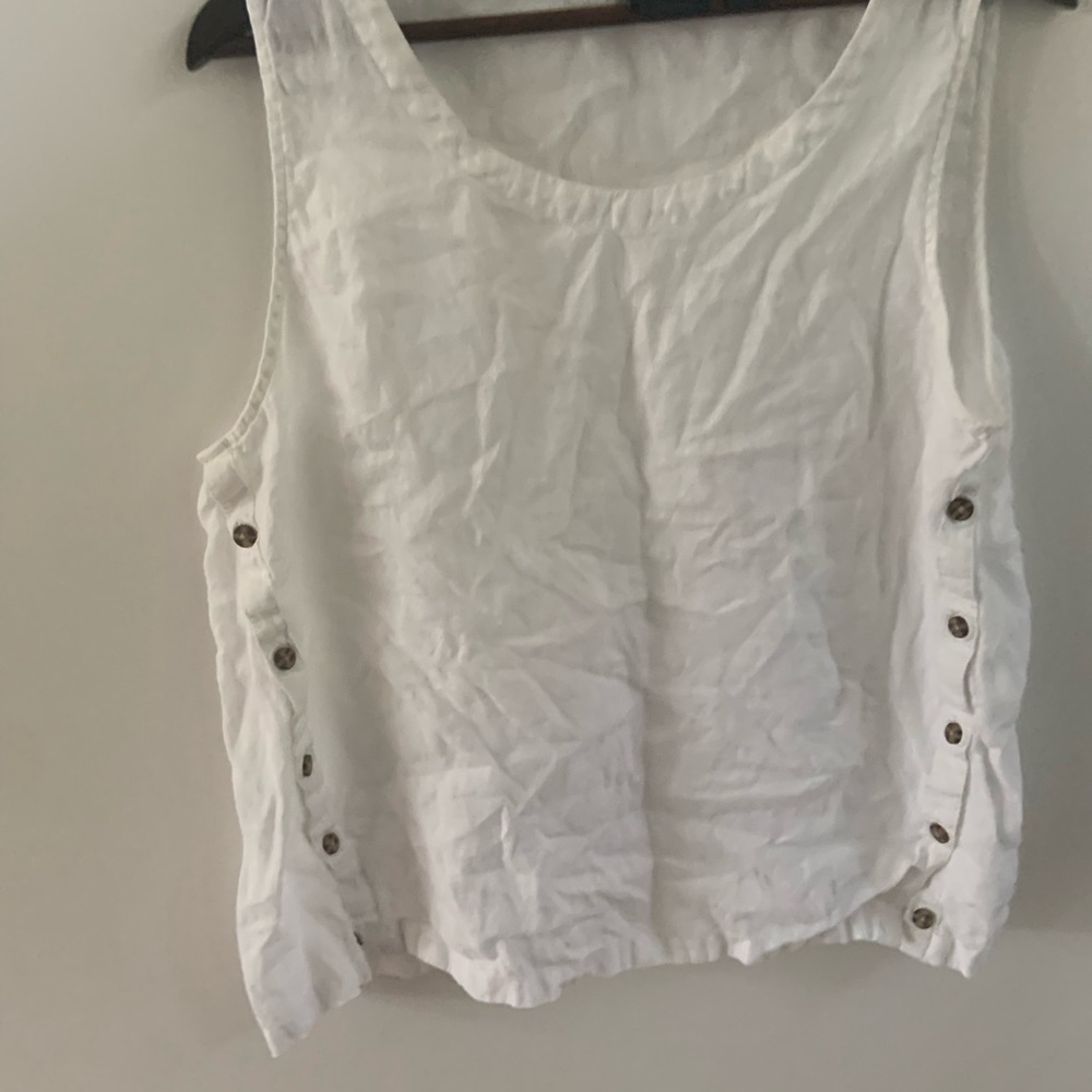 100% Linen Sleeveless White Top XL